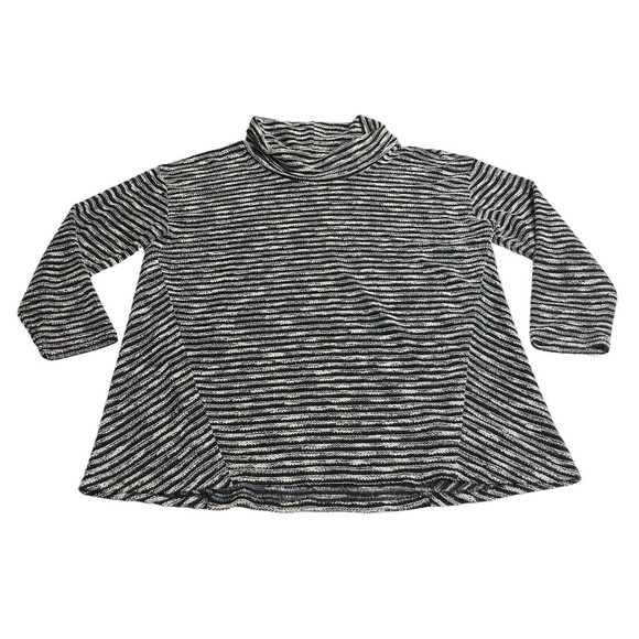 J Jill Sweater Womens 2X Black White Striped Turtleneck Tunic Soft Boucle Knit - Picture 1 of 16